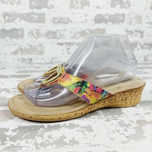 Bella VIta Multicolor Gold Buckle Slip On Thong Wedge Sandals M917